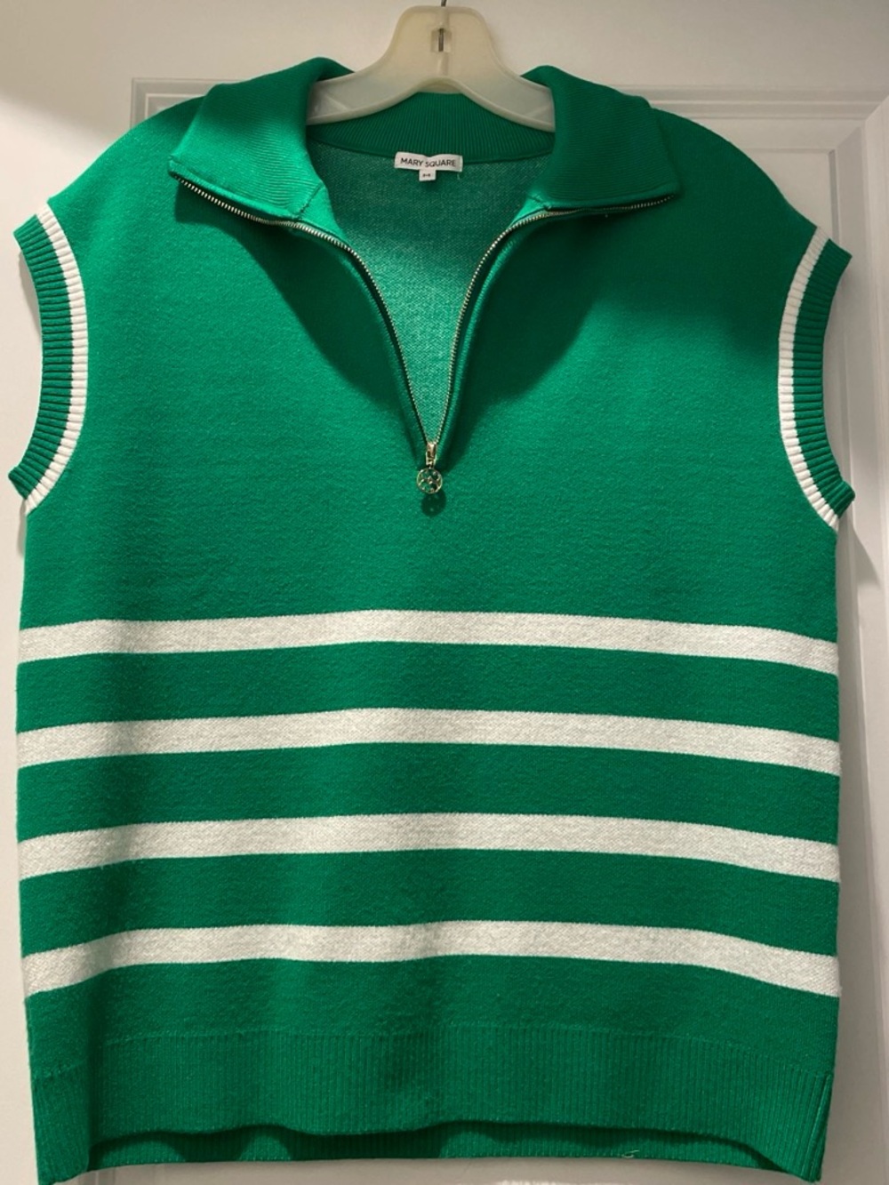 Mary Square Celia ‘On the Green’ Sweater Vest Size M Green White Striped Preppy